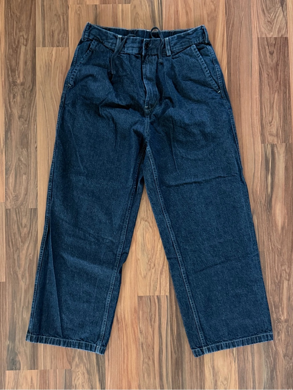 GU Relaxed Dark Blue Men's Jeans with Drawstring Waist